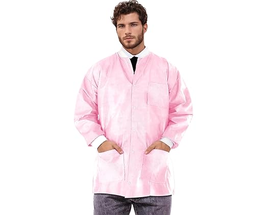 SunLite Ultra 3800 Series Premium Disposable Lab Jackets, Pockets, Knit Collar & Cuffs, Hip Length, 10 Pack - color: Light Pink, size: 2X