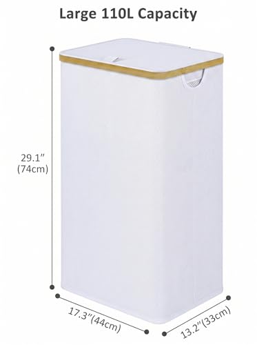 IEGrow Laundry Hamper with Lid,110L Laundry Basket with Mesh Bags,White - color: White, size: 110L