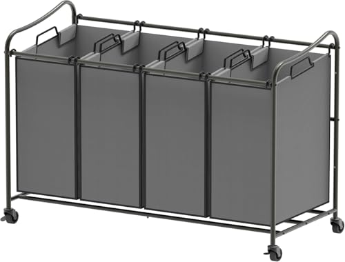 Simple Houseware 4-Bag Heavy Duty Laundry Sorter Rolling Cart, Dark Grey - color: Dark Grey