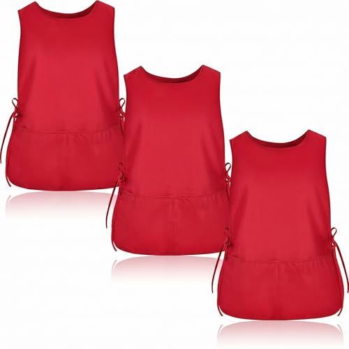 TFTAFAN Cobbler Apron Unisex Waterproof Apron with 2 Deep Pockets Art Smock for Painting Cleaning Artiest Apron work kitchen - color: Red
