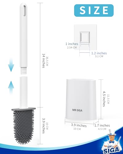 MR.SIGA Toilet Brush and Holder Set, Wall Mounted Toilet Bowl Brush, White - color: White