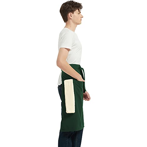 PINDUNCHEF Unisex Two Pocket Bbq Bistro Waiter CookingApron Waterproof Stain Resistant Waist apron - color: Dark Green