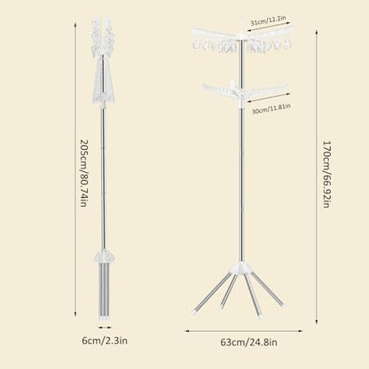 SUYU Clothes Drying Rack,Folding Clothes Drying Tree, 2 Layer with 24 Clips and 3 Rotatable Arms,66.9-Inch Indoor Clothes Rack,Stainless Steel,4 Legs,White and Silver SNJ102 - style: 2-Tier-Clip
