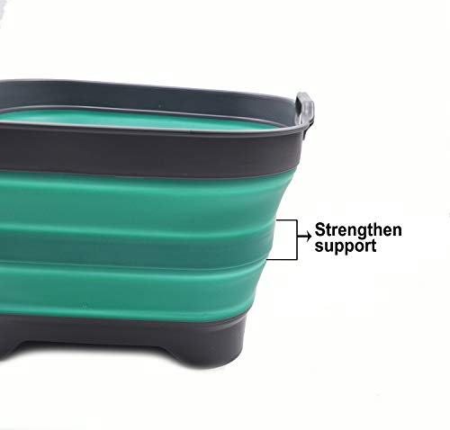 SAMMART 10L (2.64 Gallon) Collapsible Dishpan with Draining Plug - Foldable Washing Basin - Portable Dish Washing Tub - Space Saving Kitchen Storage Tray (1, Grey/Turquoise Blue) - color: Grey/Turquoise Blue