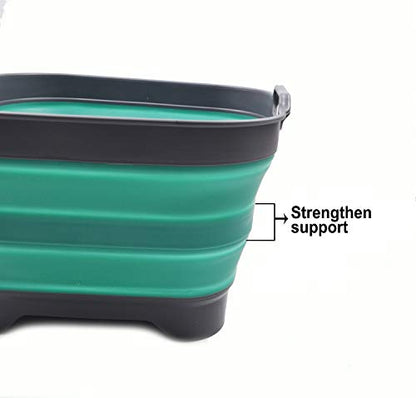 SAMMART 10L (2.64 Gallon) Collapsible Dishpan with Draining Plug - Foldable Washing Basin - Portable Dish Washing Tub - Space Saving Kitchen Storage Tray (1, Grey/Turquoise Blue) - color: Grey/Turquoise Blue