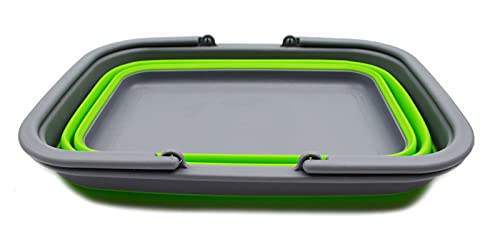 SAMMART 9.2L (2.37Gallon) Collapsible Tub with Handle - Portable Outdoor Picnic Basket/Crater - Foldable Shopping Bag - Space Saving Storage Container (1, Dark Grey/Green) - color: Dark Grey/Green