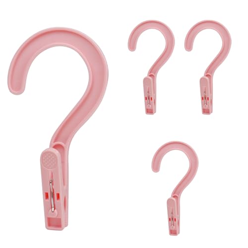 Andiker 4pcs Laundry Hooks with Clips, 5.2" Super Strong Clamping Plastic Single Clip Hangers Portable Travel Hangers with Clips to Hang Socks Towels Boots and Dry Wet Clothes (Pink) - color: Pink