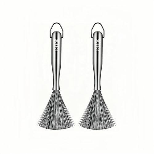 Stainless Steel Dish Brush Set | 2-Pack Metal Scrubber for Cast Iron, Wok & Cookware | Durable Wire Cleaner with Handle for Pots & Pans