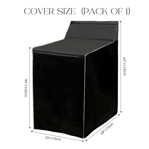 1Pack Washer and Dryer Covers Outdoor Washing Machine Cover for Top and Front Load 420D PU Waterproof Laundry Dryer Cover with Zipper and Storage Bag, W29”x D28”x H43” (Black)