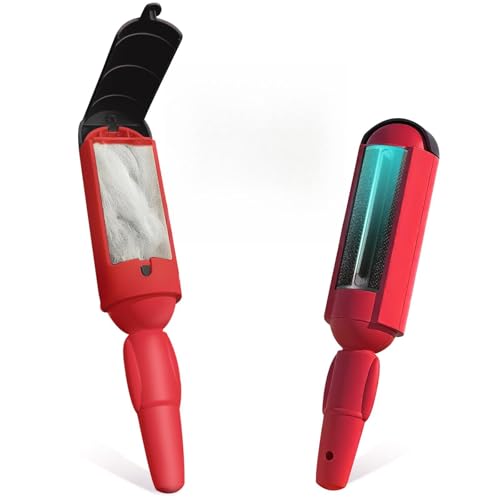 PAKEWAY 2 Pack Pet Hair Remover for Couch & Carpet, Reusable Lint Roller with Self-Cleaning Base, Dog & Cat Fur Remover, Portable Hair Removal Tool - color: Red