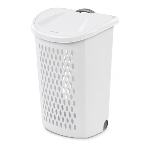 White Rolling Laundry Hamper with Wheels & Handle, 2 Bushel - color: White -Wheel-2 Bushel