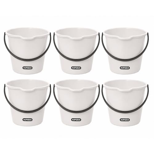 Superio 2.75 Gallon Plastic Cleaning Bucket with Large Spout, Utility Pail for Mopping, Car Wash, Fishing, Camping & Household Use, Light Grey, 6 Pack - color: Light Grey, size: 6 Pack