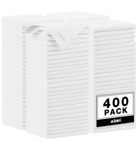 AIDEA Microfiber Cleaning Cloth White, 400PK, Shop Towels 12×12" - color: White, size: 400PK
