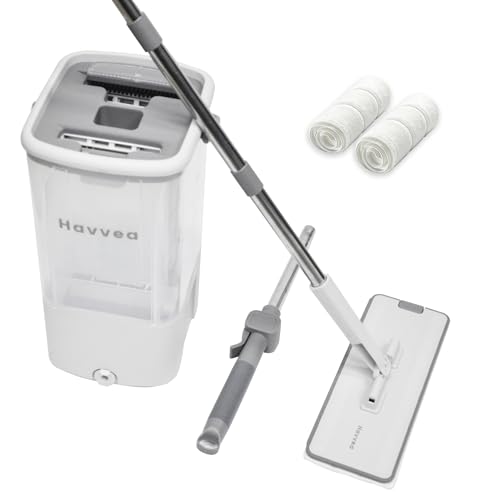 Flat Mop and Bucket System with Wringer Set, Wet Dry Separation Mop and Bucket Set for Hardwood, Vinyl Tile Floor, Wall Cleaner Mop for Household&Commercial Cleaning (Grey)
