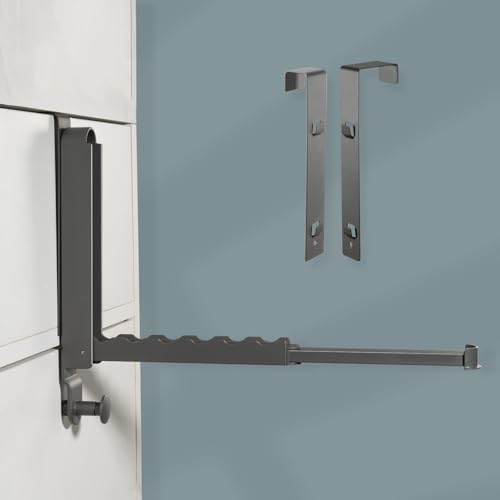 Over The Door Drying Rack for Clothes - 2 Brackets for Different Door Thickness - All Metal Fold Away Clothes Rails (Space Grey) - color: Grey/2 Brackets