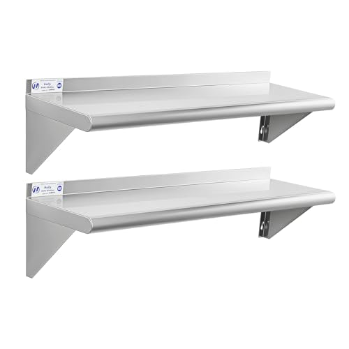 Hally Stainless Steel Shelf 2 Pack Wall Mounted Metal Shelves 10"x36" NSF - size: 10"x36"