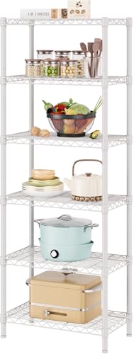 SINGAYE 6 Metal Shelves Wire Shelving Storage Shelf Adjustable Unit Pantry - color: White, size: 6 Tier 12"Dx22"Wx69.5"H