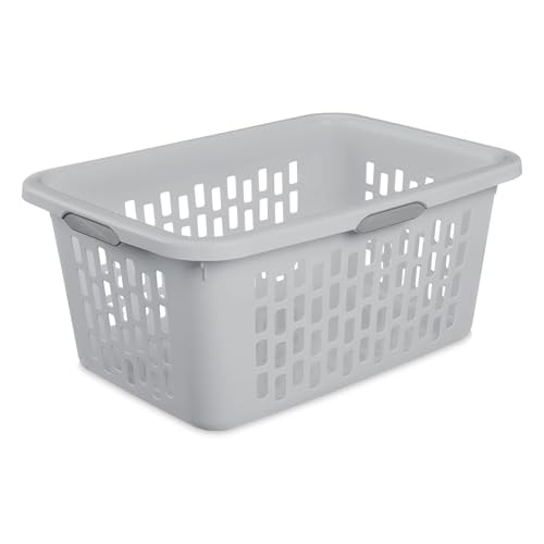 2-Bulb Rectangular Laundry Basket, Large Plastic Laundry Basket with 4 Comfortable Handles, Gray