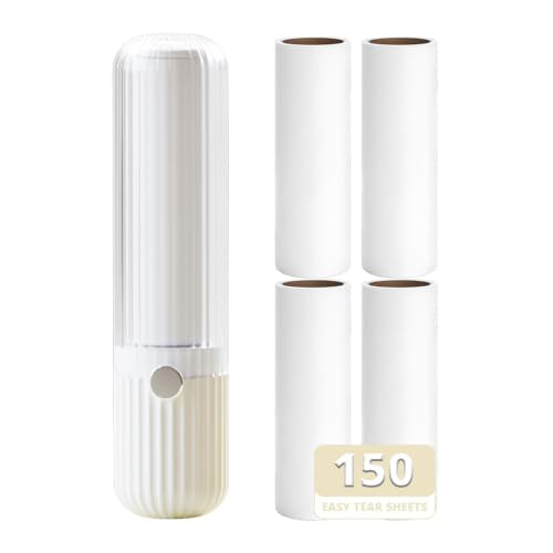 Compact Lint Remover with 150 Sheets, 1 Roller & 4 Refills, White - color: White