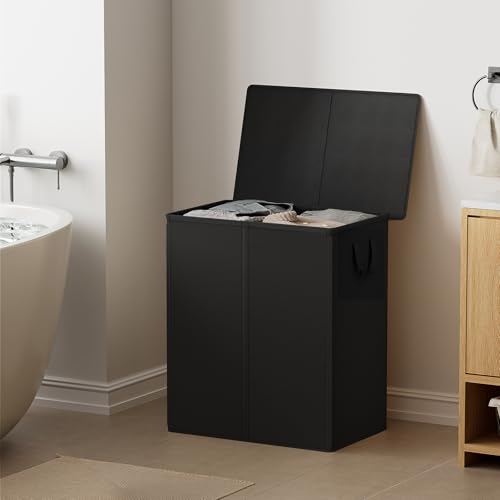 Chrislley Double Laundry Hamper with Lid, 140L Laundry Basket 2 Section - color: Black, size: 140l(24.0"l X 14.2"w X 25.2"h)