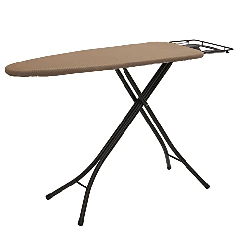 Household Essentials Wide Top Ironing Board with 4‑Leg Steel Frame, Fixed Iron Rest, Silicone‑Coated Cotton Cover, Antique Bronze Finish - color: Brown/Bronze, size: 49" L, style: Without iron station