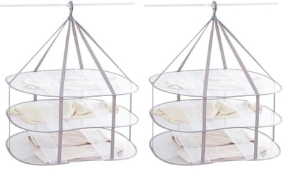 Looca 3-Tier Folded Mesh Clothes Hanging Dryer Sweater Drying Rack 30.3" L * 24.5" W*30.7" H (Pack of 2) - size: 30.3" L x 24.5" W x 30.7" H (Pack of 2)