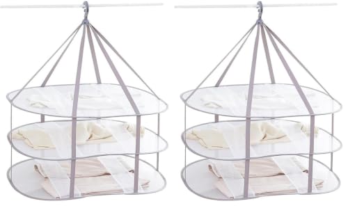 Looca 3-Tier Folded Mesh Clothes Hanging Dryer Sweater Drying Rack 30.3" L * 24.5" W*30.7" H (Pack of 2) - size: 30.3" L x 24.5" W x 30.7" H (Pack of 2)