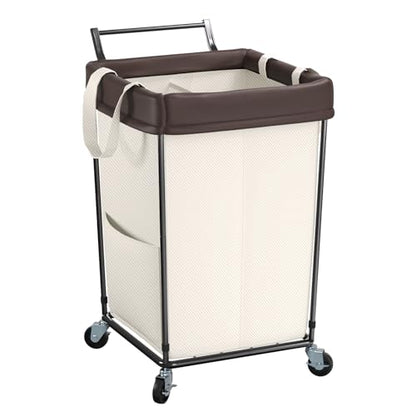 Rolling Laundry Hamper with Wheels and Handle, 160L Rolling Laundry Basket - color: Beige, size: 160L-with handle