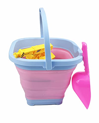 SAMMART Collapsible Rectangular Cleaning Bucket 5L (1.3 Gallon)- Foldable Camping Beach Sand Water Pot Pail- Portable Space Saving Tub for Household, Outdoor Car Washing (Cool Blue/Maglia Rosa) - color: Cool Blue/Maglia Rosa