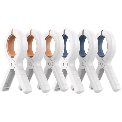 Senbowe Extra Large 6 Pack Beach Towel Clips, 5.1 Inch Pool Chair Clips,Heavy Duty Plastic Clothes Pins,Quilt Drying Clips,Windproof Clothes Clips,Keep Your Towel,Blankets to Dry on Clothesline - color: Blue, Khaki (5.1 Inch)