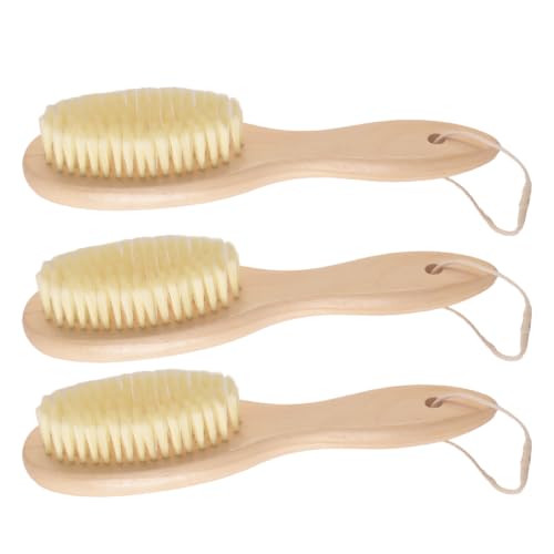 DXary 3 Pack Wood Laundry Stain Brush Very Soft Bristle Shoe Long Handle