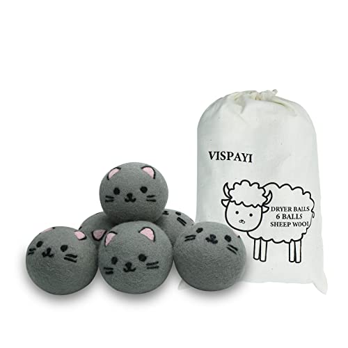 Dryer Balls Laundry Reusable - XL Wool Dryer Balls - Handmade Cute, Extra Large Dryer Balls, Shorten Drying Time, Organic Wool - Dry 1000+ Loads (Gray Cat) - color: Gray Cat