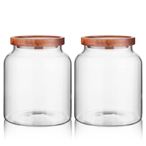 Labina Glass Jar with Wood Lid, Airtight Kitchen Storage Canister - size: B4: 60 Oz 2 pcs