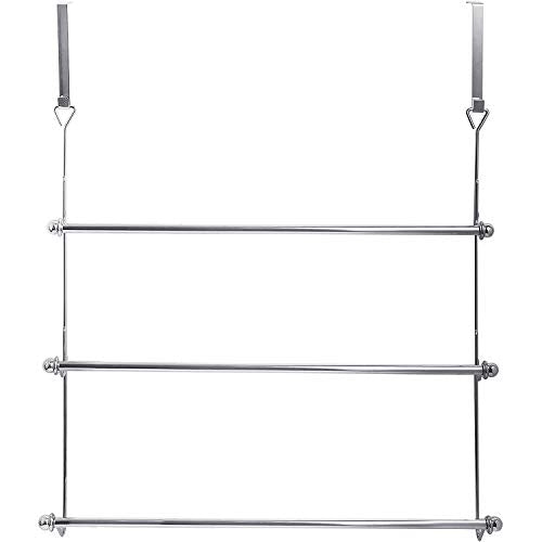 MyGift 3 Tier Over Door Towel Rack, Chrome Bathroom Towel Holder - color: Silver