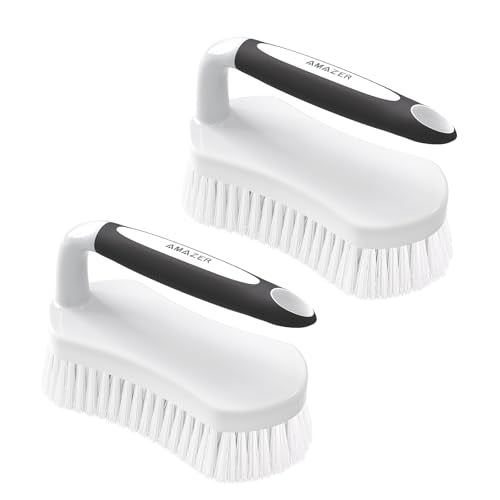 Amazer Scrub Brush for Cleaning Comfort Grip Shower Scrubber Stiff Bristles with Handle Heavy Duty Cleaner Brush for Tub Sink Carpet Floor - Pack of 2 (Black+Black) - color: Black+black, size: 2-Pack