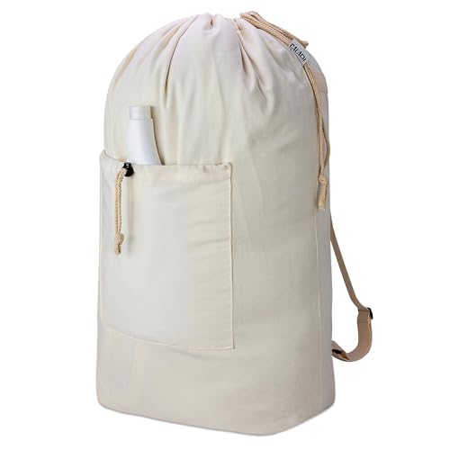 Laundry Bag Backpack, Canvas Laundry Bag with Straps & Drawstring, Beige XL - color: Beige, size: X-Large