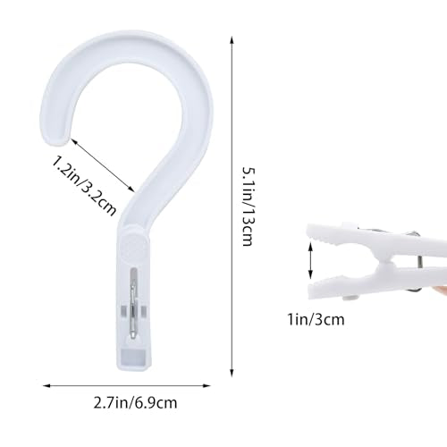 Andiker 4pcs Laundry Hooks with Clips, 5.2" Super Strong Clamping Plastic Single Clip Hangers Portable Travel Hangers with Clips to Hang Socks Towels Boots and Dry Wet Clothes (White) - color: White
