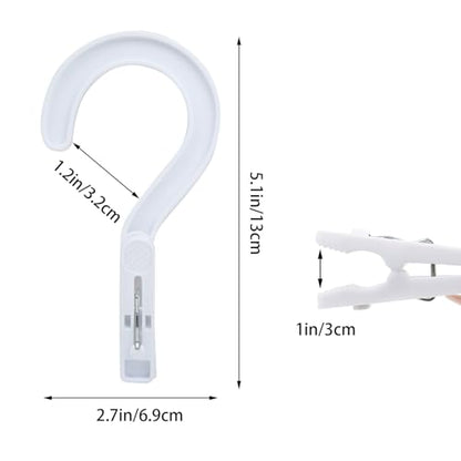 Andiker 4pcs Laundry Hooks with Clips, 5.2" Super Strong Clamping Plastic Single Clip Hangers Portable Travel Hangers with Clips to Hang Socks Towels Boots and Dry Wet Clothes (White) - color: White