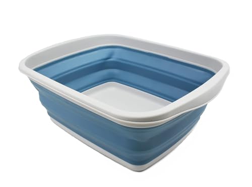 SAMMART 10L (2.6 Gallons) Collapsible Tub - Foldable Dish Tub - Portable Washing Basin - Space Saving Plastic Washtub (Grey/Steel Blue, 1) - color: Grey/Steel Blue