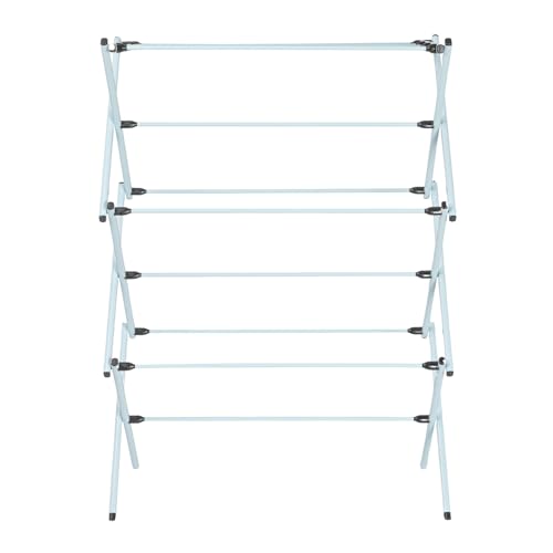 Household Essentials Folding Clothes Drying Rack with Strong Steel Frame and 11 Coated Dowels, White - color: White/Black