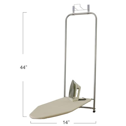 Household Essentials 144222 Over The Door Small Ironing Board with Iron Holder, Natural Cotton Cover Silver - color: Silver