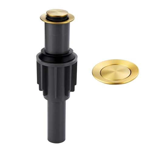 ALEASHA Pop Up Sink Drain Without Overflow, Bathroom Sink Drain Vessel Sink Stopper Pop Up Sink Drain Stopper, Pop Up Drain for Bathroom Sink Drain Strainer for Hair Catcher, Brushed Golden - color: Brushed Golden, style: Without Overflow