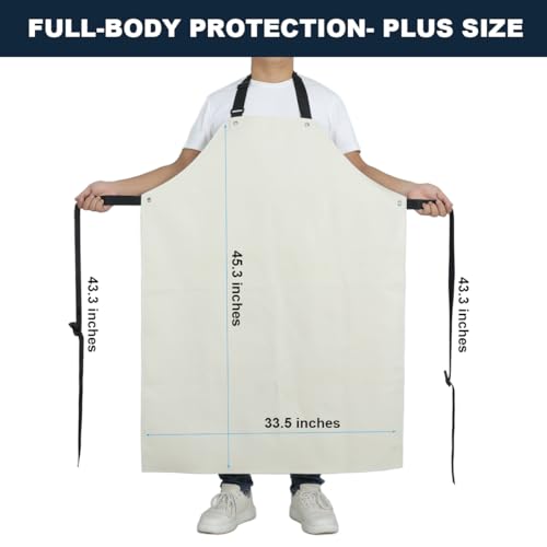 Thick Rubber Apron, Waterproof Apron Butcher Heavy Duty Chemical Resistant Adjustable Work Apron - color: White(2 Pack)