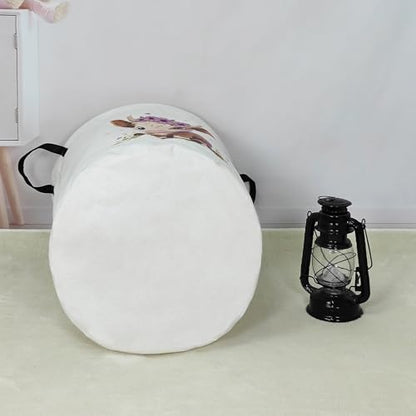 Round Cute calf Laundry Hamper Waterproof Fabric Home Storage - color: Round Cute calf