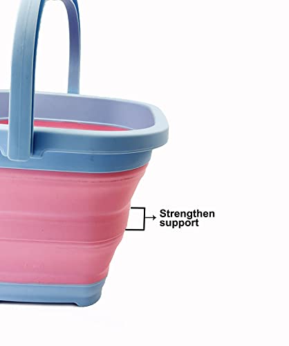 SAMMART Collapsible Rectangular Cleaning Bucket 5L (1.3 Gallon)- Foldable Camping Beach Sand Water Pot Pail- Portable Space Saving Tub for Household, Outdoor Car Washing (Cool Blue/Maglia Rosa) - color: Cool Blue/Maglia Rosa
