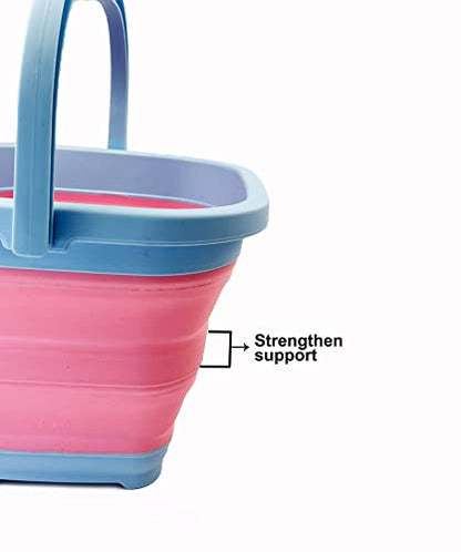 SAMMART Collapsible Rectangular Cleaning Bucket 5L (1.3 Gallon)- Foldable Camping Beach Sand Water Pot Pail- Portable Space Saving Tub for Household, Outdoor Car Washing (Cool Blue/Maglia Rosa) - color: Cool Blue/Maglia Rosa