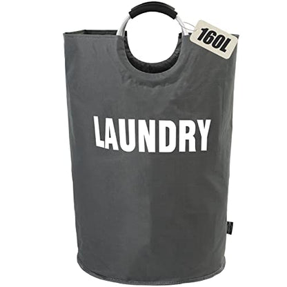 DOKEHOM 160L XX-Large Laundry Basket Bag, Collapsible Hamper, Dark Grey - color: Dark Grey, size: 160L