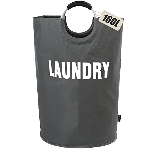 DOKEHOM 160L XX-Large Laundry Basket Bag, Collapsible Hamper, Dark Grey - color: Dark Grey, size: 160L