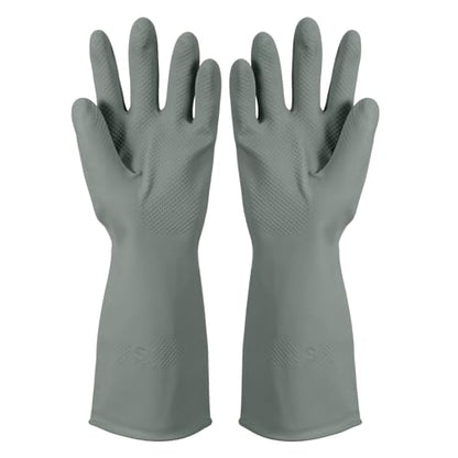 uxcell Rubber Cleaning Gloves, Reusable Household Dishwashing Long Rubber Gloves with Non-slip Grip - color: Grey, size: Medium