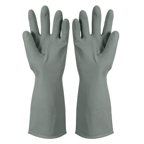 uxcell Rubber Cleaning Gloves, Reusable Household Dishwashing Long Rubber Gloves with Non-slip Grip - color: Grey, size: Medium